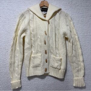 Monarch Knits Vintage‎ Women’s Ivory Knit Hooded Slim Cardigan Sweater Size L